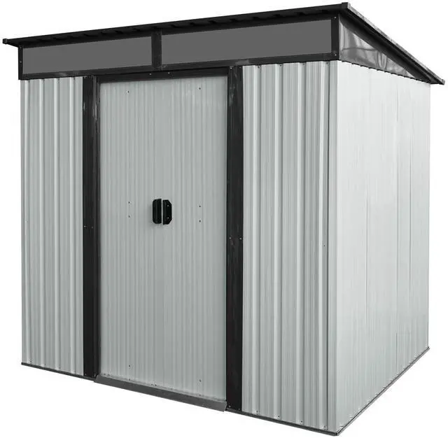 Alt view image 2 of 7 - 6ft x 5ft Outdoor Metal Storage Shed with Lockable Sliding Doors and Transparent plate for Garden, Lawn ( White and Black  )