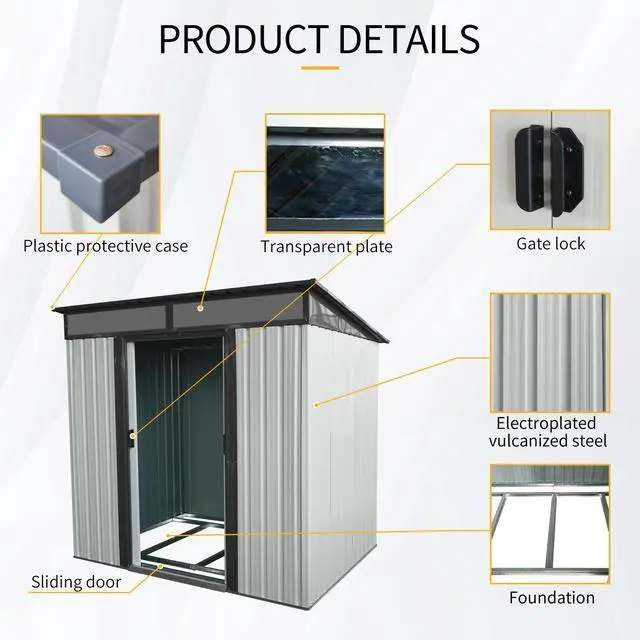 Alt view image 3 of 7 - 6ft x 5ft Outdoor Metal Storage Shed with Lockable Sliding Doors and Transparent plate for Garden, Lawn ( White and Black  )