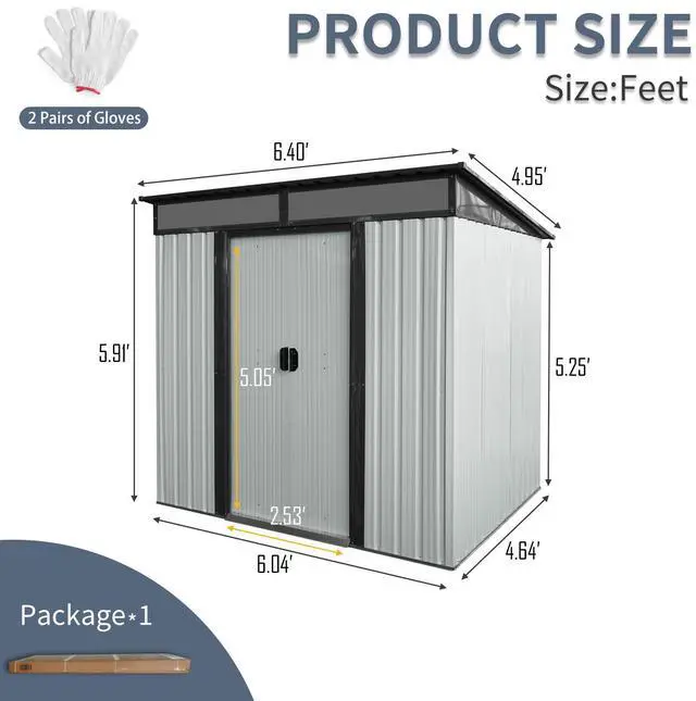 Alt view image 5 of 7 - 6ft x 5ft Outdoor Metal Storage Shed with Lockable Sliding Doors and Transparent plate for Garden, Lawn ( White and Black  )