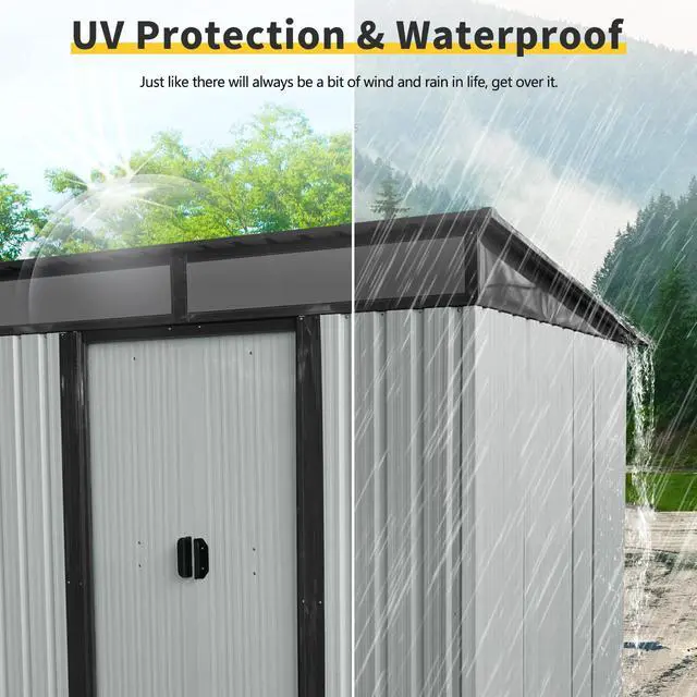 Alt view image 7 of 7 - 6ft x 5ft Outdoor Metal Storage Shed with Lockable Sliding Doors and Transparent plate for Garden, Lawn ( White and Black  )