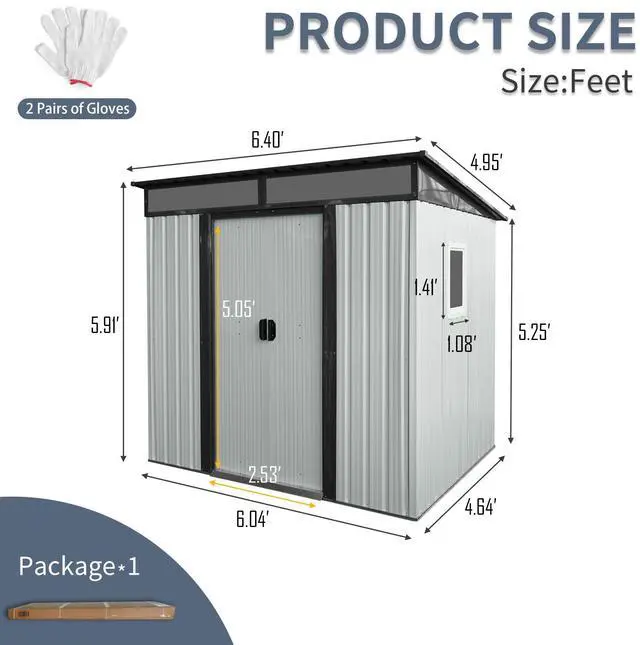 Alt view image 3 of 7 - 6ft x 5ft Outdoor Metal Storage Shed with Window and Transparent plate for Garden, Lawn (White and Black)