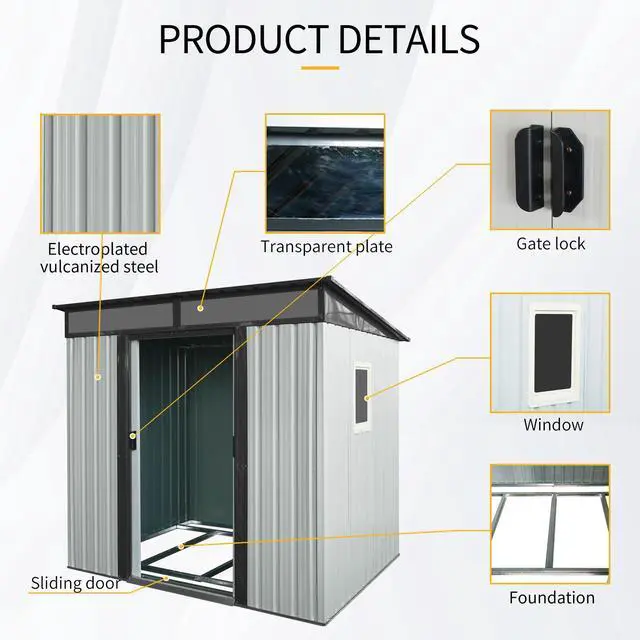 Alt view image 5 of 7 - 6ft x 5ft Outdoor Metal Storage Shed with Window and Transparent plate for Garden, Lawn (White and Black)