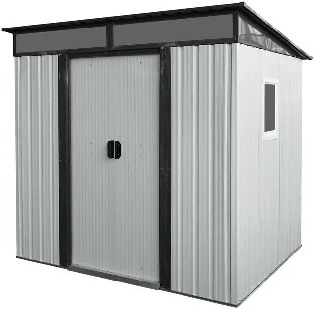Alt view image 2 of 7 - 6ft x 5ft Outdoor Metal Storage Shed with Window and Transparent plate for Garden, Lawn (White and Black)