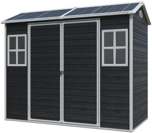 Alt view image 6 of 7 - 8 ft x 4 ft Outdoor Storage Shed with Two-Window and Double-Door, Plastic Shed with Floor for Gargen,Patio,Yard,Lawn,Black (W540S00046)