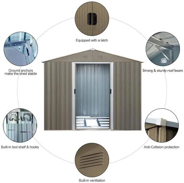 Alt view image 6 of 7 - 8ft x 6ft Outdoor Metal Storage Shed with Window Grey(W540S00016)