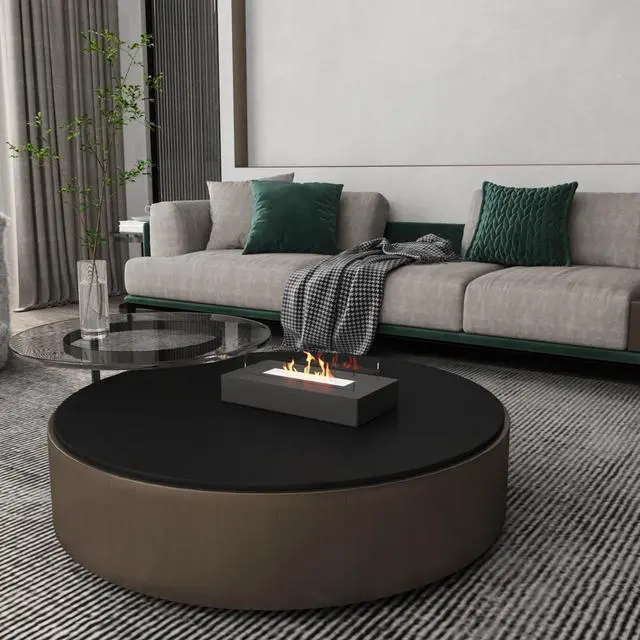 Alt view image 3 of 6 - 13.7 in. x 5.5 in. Bio-Ethanol Ventless Fireplace in Glass/Black Metal for Indoor/Outdoor, Smokeless Tabletop Fire Pit