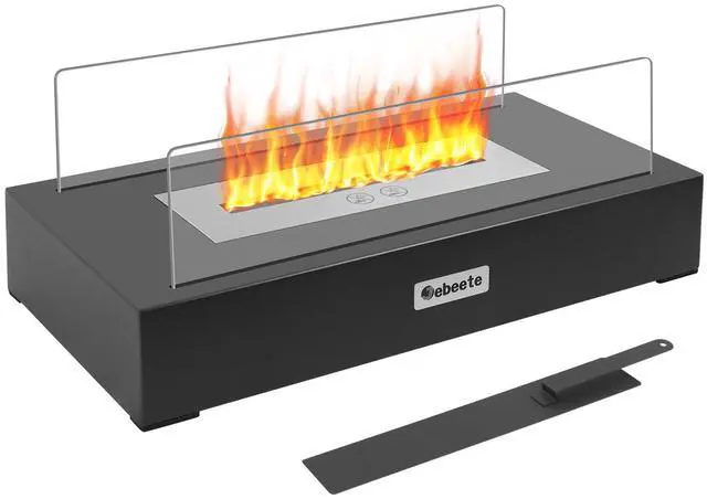 Main image of 13.7 in. x 5.5 in. Bio-Ethanol Ventless Fireplace in Glass/Black Metal for Indoor/Outdoor, Smokeless Tabletop Fire Pit