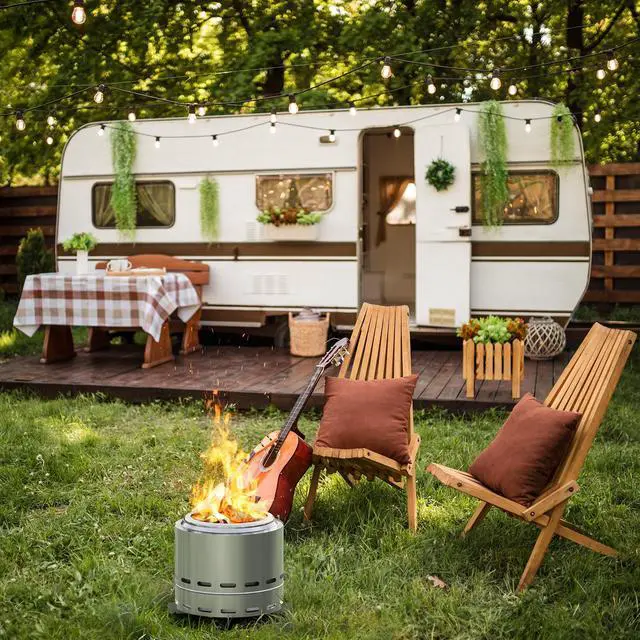 Alt view image 2 of 6 - 15" Smokeless Fire Pit, Portable Outdoor Firepit, Wood Burning Fireplaces, Low Smoke Bonfire for Camping, Patio and Outside