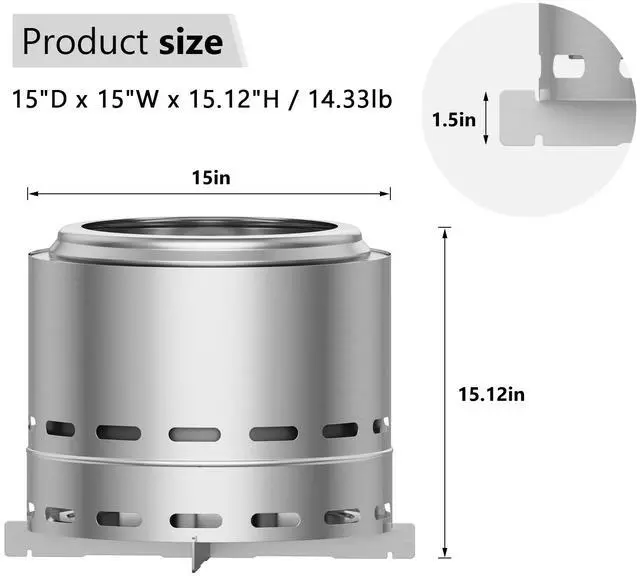 Alt view image 4 of 6 - 15" Smokeless Fire Pit, Portable Outdoor Firepit, Wood Burning Fireplaces, Low Smoke Bonfire for Camping, Patio and Outside