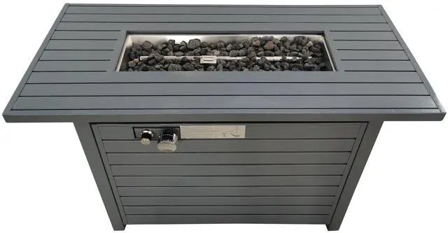 Alt view image 3 of 5 - 25'' H x 42'' W Steel Propane Outdoor Fire Pit Table with Lid (Grey)