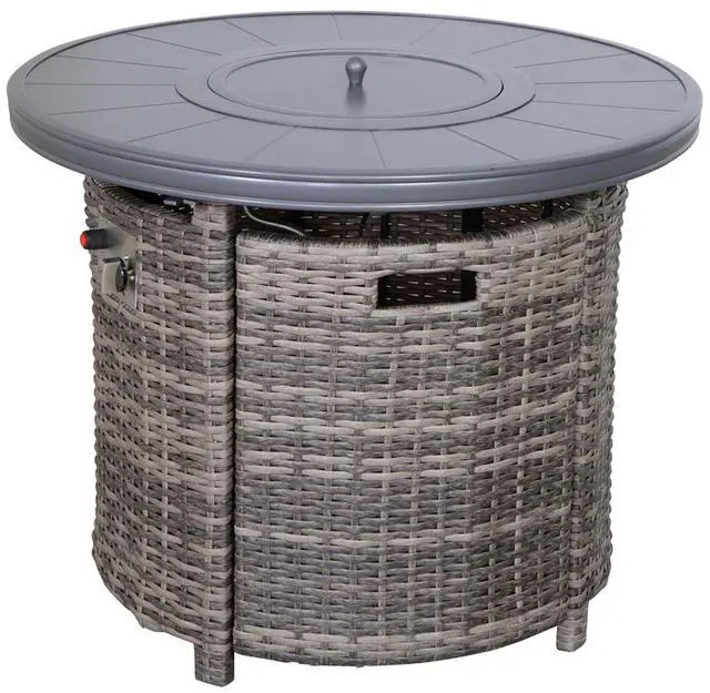 Main image of 25" H x 32" W Aluminum Outdoor Fire Pit Table with Lid(Mixed Gray)