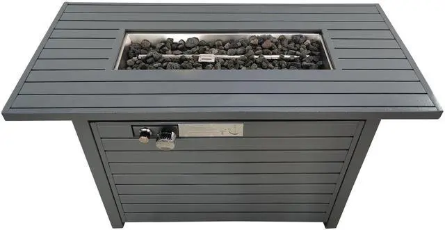 Alt view image 5 of 5 - 25'' H x 42'' W Steel Propane Outdoor Fire Pit Table with Lid (Grey)