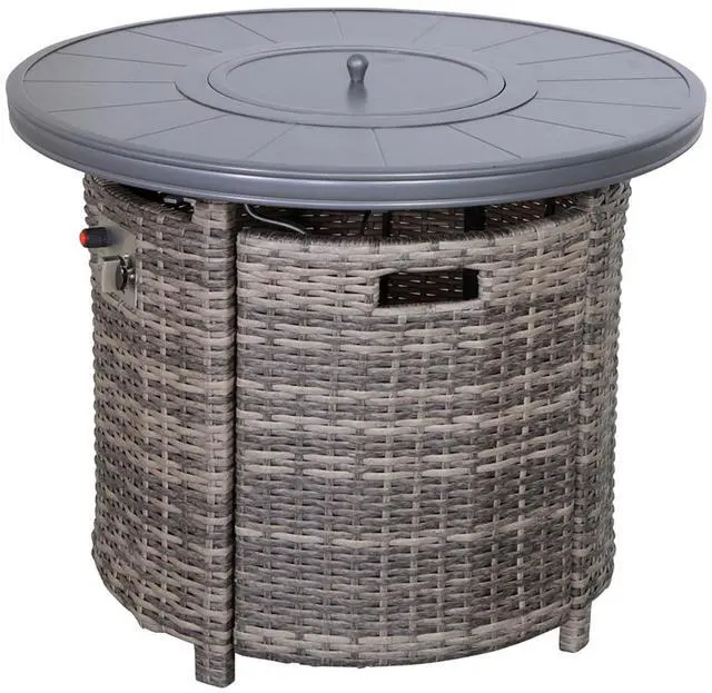 Alt view image 2 of 5 - 25" H x 32" W Aluminum Outdoor Fire Pit Table with Lid(Mixed Gray)