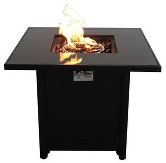 Alt view image 2 of 7 - 30" Powder-Coated Metal Fire Pit with Smoked Glass Lid