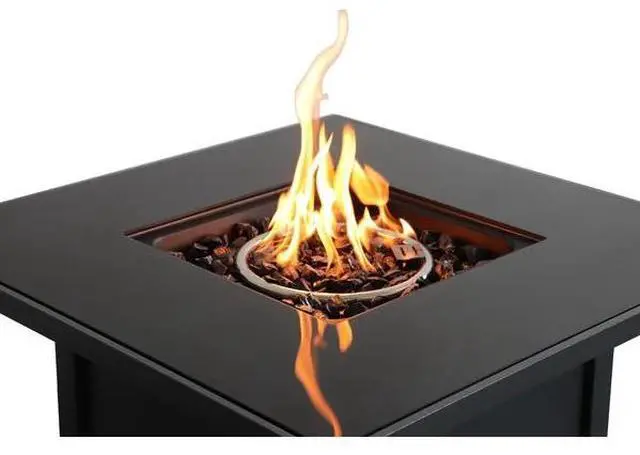 Alt view image 6 of 7 - 30" Powder-Coated Metal Fire Pit with Smoked Glass Lid