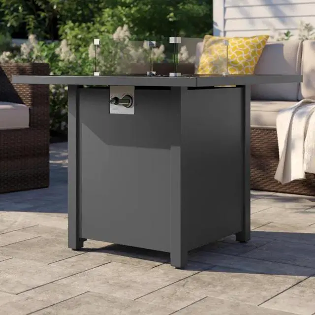 Main image of 30" Powder-Coated Metal Fire Pit with Smoked Glass Surface