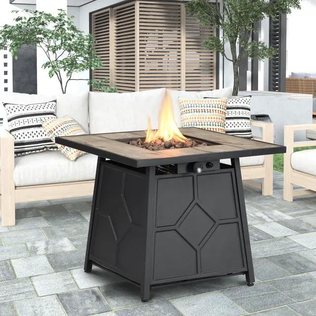 Main image of Fire Pit Table, 28-inch Square 40,000 BTU Auto-Ignition Propane Gas Firepit with Waterproof Cover