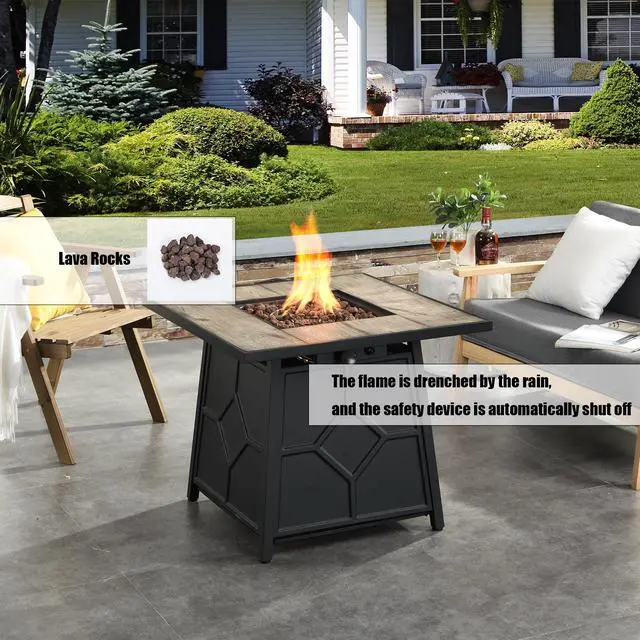 Alt view image 3 of 6 - Fire Pit Table, 28-inch Square 40,000 BTU Auto-Ignition Propane Gas Firepit with Waterproof Cover
