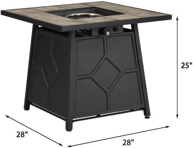 Alt view image 5 of 6 - Fire Pit Table, 28-inch Square 40,000 BTU Auto-Ignition Propane Gas Firepit with Waterproof Cover