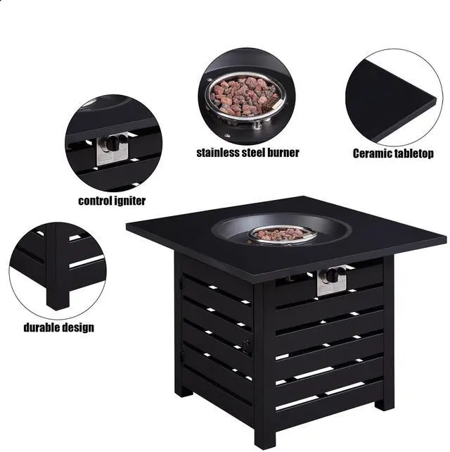 Alt view image 4 of 6 - Fire Pit Table, 32-inch Square 50,000 BTU Auto-Ignition Propane Gas Firepit with Waterproof Cover