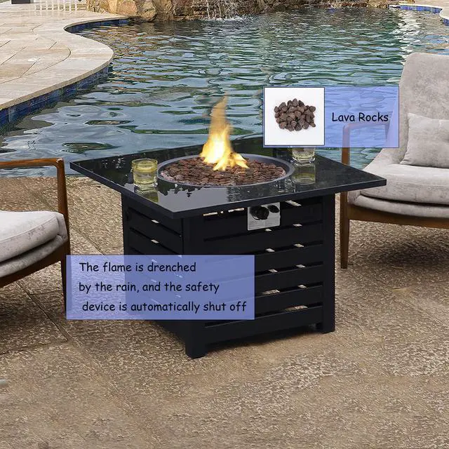 Alt view image 5 of 6 - Fire Pit Table, 32-inch Square 50,000 BTU Auto-Ignition Propane Gas Firepit with Waterproof Cover