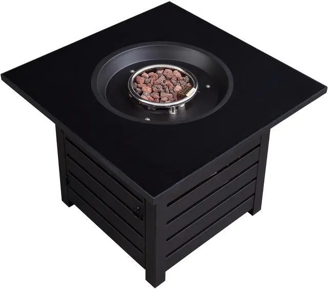 Alt view image 2 of 6 - Fire Pit Table, 32-inch Square 50,000 BTU Auto-Ignition Propane Gas Firepit with Waterproof Cover