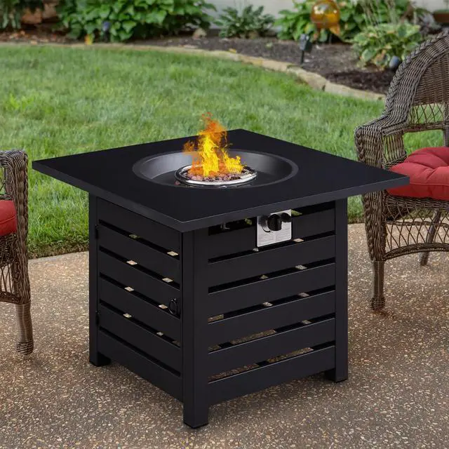 Alt view image 6 of 6 - Fire Pit Table, 32-inch Square 50,000 BTU Auto-Ignition Propane Gas Firepit with Waterproof Cover