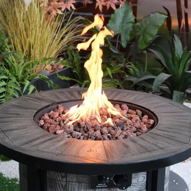 Alt view image 4 of 7 - Outdoor Propane Fire Pit, Square Stonecrest Gas Fire Pit for Outside Patio, Concrete Propane Fire Table 50,000 BTU Gas Fire Pit w Lava Rocks, Waterproof Cover