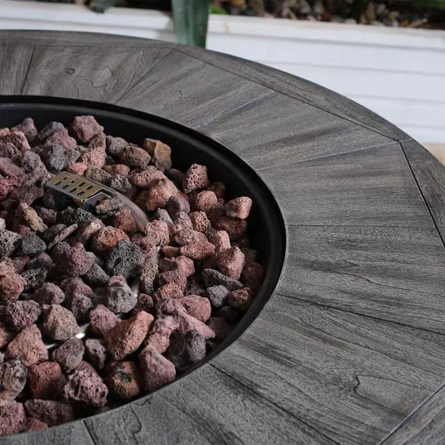 Alt view image 6 of 7 - Outdoor Propane Fire Pit, Square Stonecrest Gas Fire Pit for Outside Patio, Concrete Propane Fire Table 50,000 BTU Gas Fire Pit w Lava Rocks, Waterproof Cover
