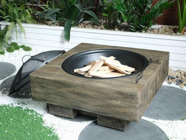 Main image of Wood-Fueled Outdoor Fire Pit with Wood Grain Design