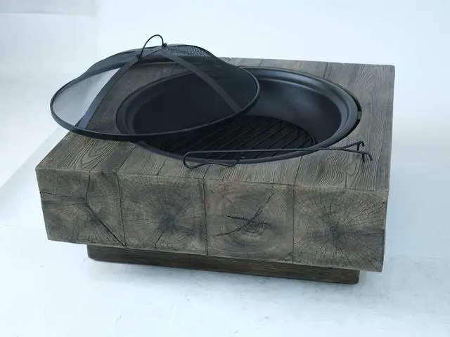 Alt view image 5 of 7 - Wood-Fueled Outdoor Fire Pit with Wood Grain Design