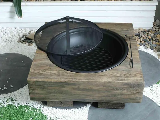 Alt view image 7 of 7 - Wood-Fueled Outdoor Fire Pit with Wood Grain Design