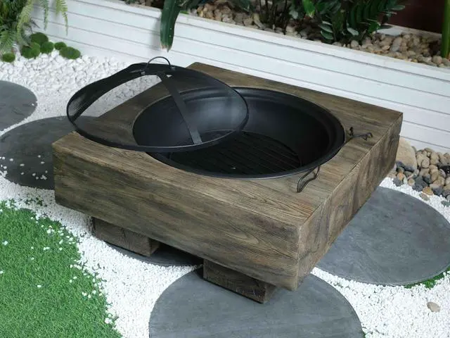 Alt view image 4 of 7 - Wood-Fueled Outdoor Fire Pit with Wood Grain Design