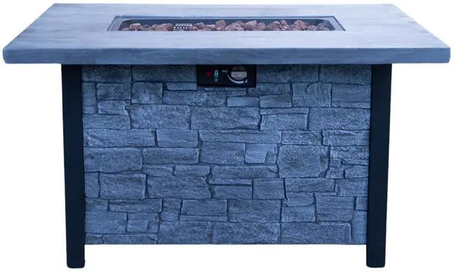 Alt view image 4 of 6 - 44" W x 25" H Outdoor Patio Propane Gas Fire Pit Table - 50,000 BTU High-temperature-resistant carving process for environmentally friendly materials with the effect of cultured stone