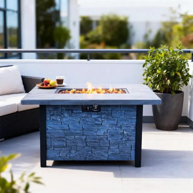 Main image of 44" W x 25" H Outdoor Patio Propane Gas Fire Pit Table - 50,000 BTU High-temperature-resistant carving process for environmentally friendly materials with the effect of cultured stone
