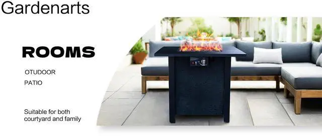 Alt view image 4 of 7 - 25" H Outdoor Patio Propane Gas Fire Pit Table - 50,000 BTU High-temperature-resistant carving process for environmentally friendly materials with the effect of rattan weaving grain