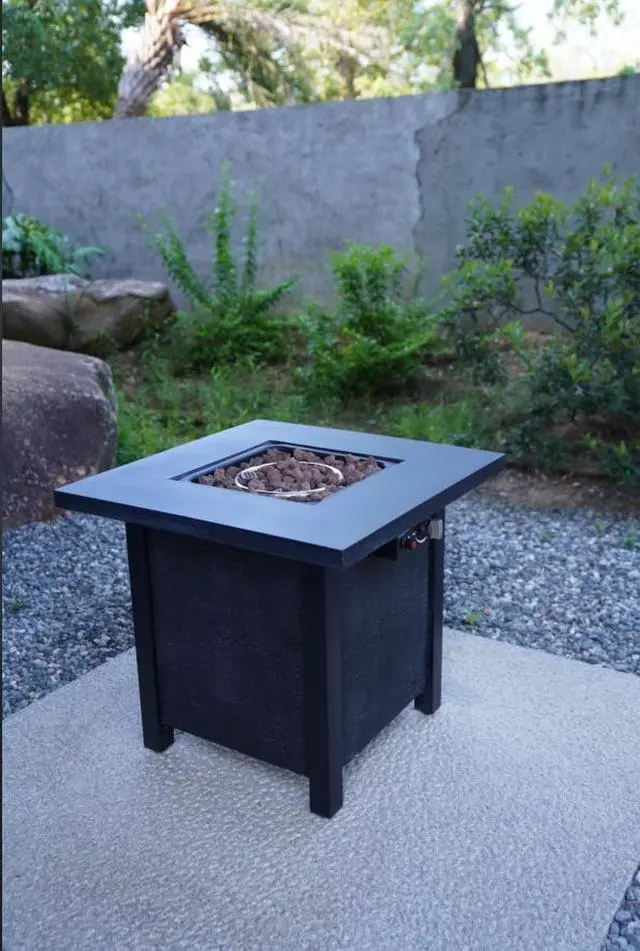 Alt view image 6 of 7 - 25" H Outdoor Patio Propane Gas Fire Pit Table - 50,000 BTU High-temperature-resistant carving process for environmentally friendly materials with the effect of rattan weaving grain