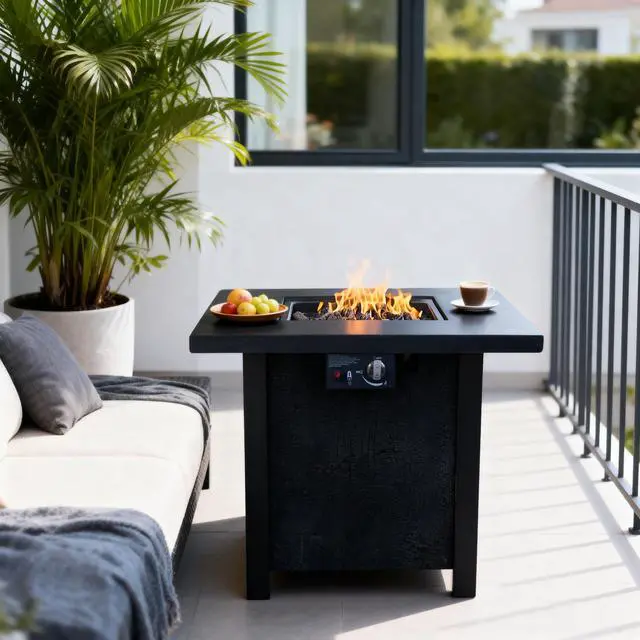 Alt view image 2 of 7 - 25" H Outdoor Patio Propane Gas Fire Pit Table - 50,000 BTU High-temperature-resistant carving process for environmentally friendly materials with the effect of rattan weaving grain