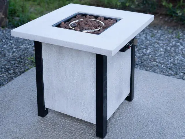 Alt view image 4 of 7 - 25" H Outdoor Patio Propane Gas Fire Pit Table - 50,000 BTU High-temperature-resistant carving process for environmentally friendly materials with the effect of charcoal grain