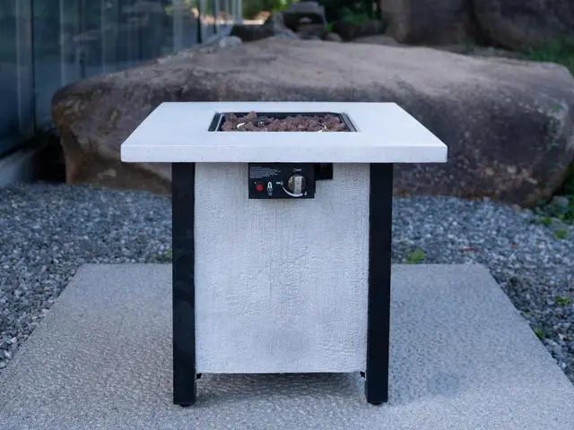 Alt view image 2 of 7 - 25" H Outdoor Patio Propane Gas Fire Pit Table - 50,000 BTU High-temperature-resistant carving process for environmentally friendly materials with the effect of charcoal grain