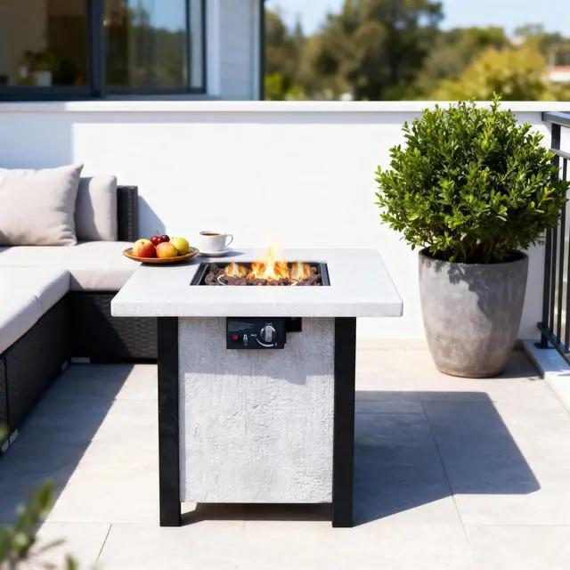Main image of 25" H Outdoor Patio Propane Gas Fire Pit Table - 50,000 BTU High-temperature-resistant carving process for environmentally friendly materials with the effect of charcoal grain