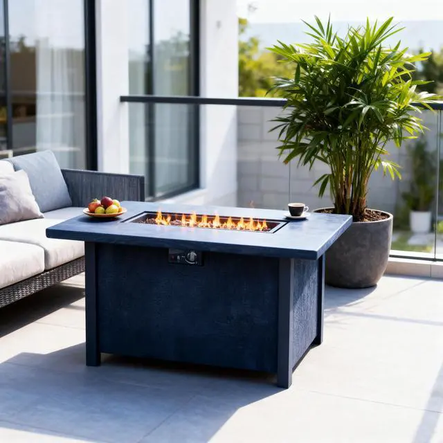 Main image of 44" W x 25" H Outdoor Patio Propane Gas Fire Pit Table - 50,000 BTU High-temperature-resistant carving process for environmentally friendly materials with the effect of charcoal grain