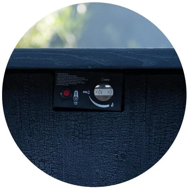 Alt view image 7 of 7 - 44" W x 25" H Outdoor Patio Propane Gas Fire Pit Table - 50,000 BTU High-temperature-resistant carving process for environmentally friendly materials with the effect of charcoal grain