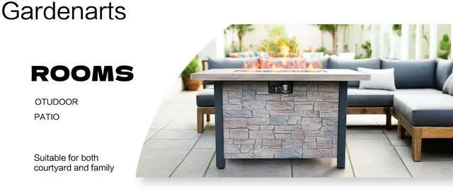 Alt view image 3 of 7 - 44" W x 25" H Outdoor Patio Propane Gas Fire Pit Table - 50,000 BTU High-temperature-resistant carving process for environmentally friendly materials with the effect of cultured stone