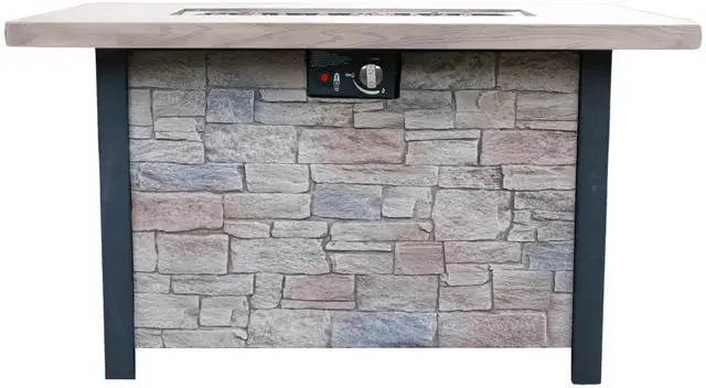 Alt view image 4 of 7 - 44" W x 25" H Outdoor Patio Propane Gas Fire Pit Table - 50,000 BTU High-temperature-resistant carving process for environmentally friendly materials with the effect of cultured stone
