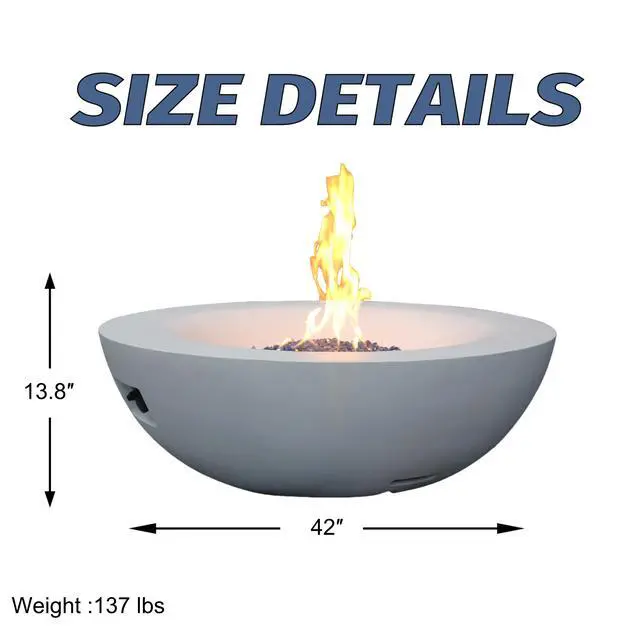 Alt view image 5 of 7 - 42 Inch Outdoor Concrete Propane gas Fire Pit bowl in Antique white color