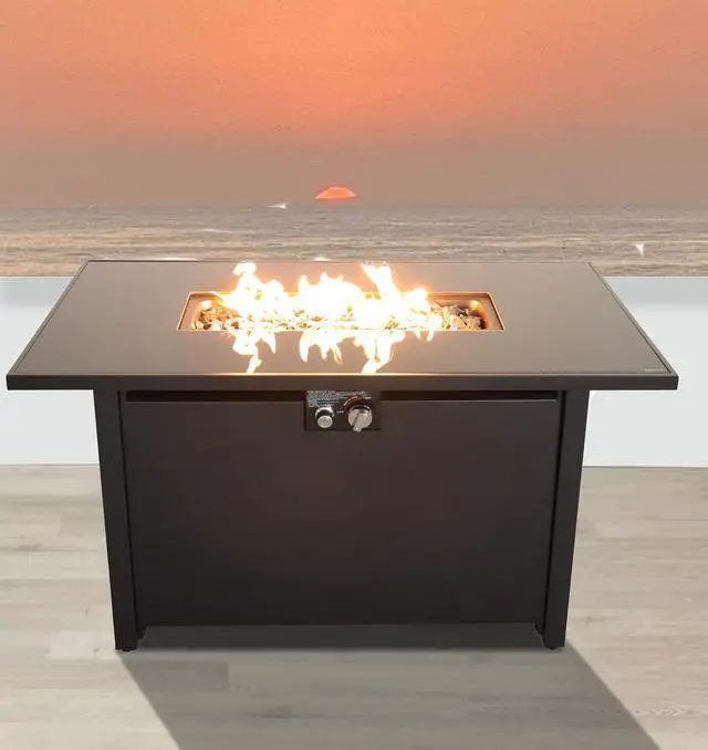 Main image of 25'' H x 42'' W Steel Outdoor Fire Pit Table with Lid (Black)