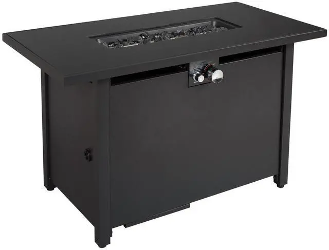 Alt view image 4 of 5 - 25'' H x 42'' W Steel Outdoor Fire Pit Table with Lid (Black)