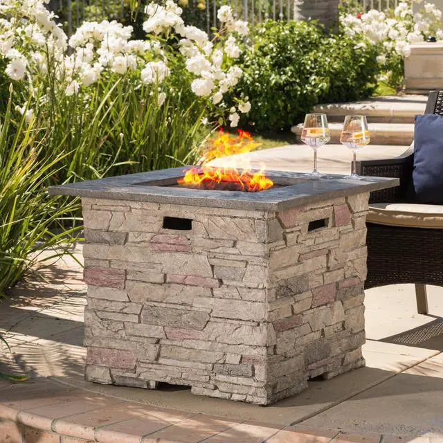 Main image of 32'' STONE SQUARE MGO FIRE PIT W/ GREY TOP- 40,000 BTU