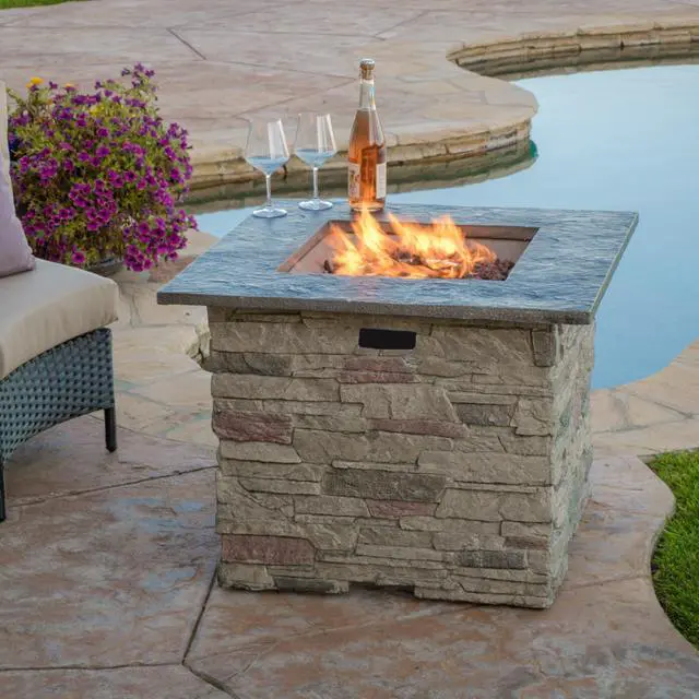 Alt view image 4 of 7 - 32'' STONE SQUARE MGO FIRE PIT W/ GREY TOP- 40,000 BTU